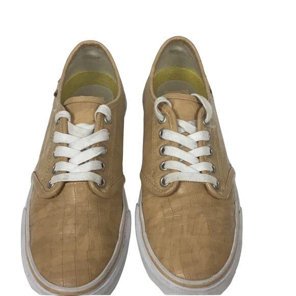 VANS Off the Wall Tan Crocodile Leather Lace Up Tennis Skate Shoe sz 8.5 8 1/2 - Picture 6 of 10